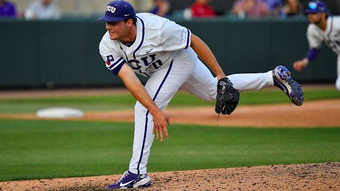 Cam Brown of TCU Baseball pitched in relief on Friday, May 6 for the win over Oklahoma.