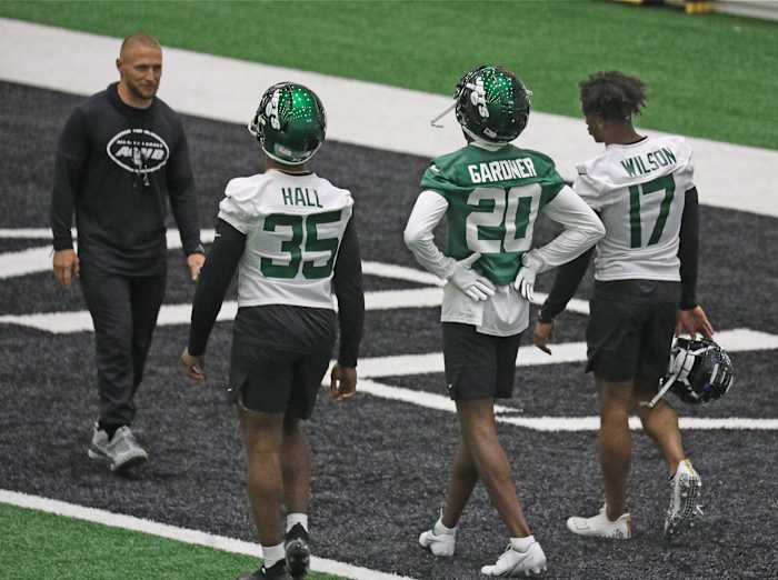 Running back Breece Hall, cornerback Sauce Gardner and wide receiver Garrett Wilson took part in the New York Jets Rookie Camp, held at their practice facility in Florham Park, NJ on May 6, 2022. The New York Jets Held Rookie Camp At Their Practice Facility In Florham Park Nj On May 6 2022