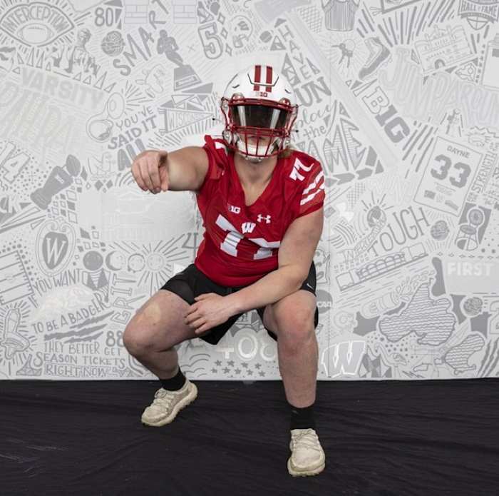 2023 offensive lineman Christopher Terek poses during a visit to Wisconsin back on April 22.