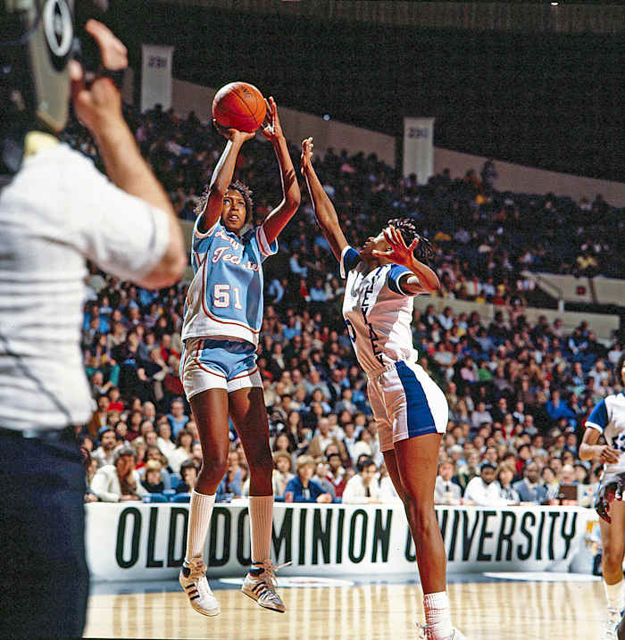 Janice Lawrence led the Lady Techsters in scoring during the first NCAA women’s basketball tournament in 1982.