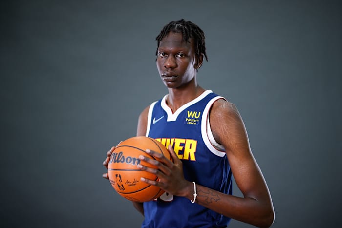 Denver, CO, USA; Denver Nuggets player Bol Bol (10) poses for a photo during media day at Ball Arena.
