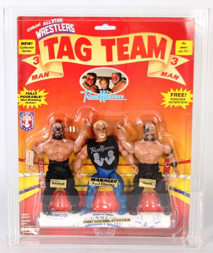Action figures of wrestling tag team the Road Warriors