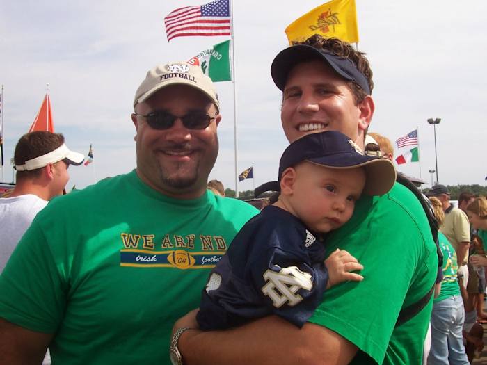 Nolan Ziegler with his father, Bryan Ziegler, and Notre Dame legend Chris Zorich. This was at the Notre Dame/Michigan game in 2004.