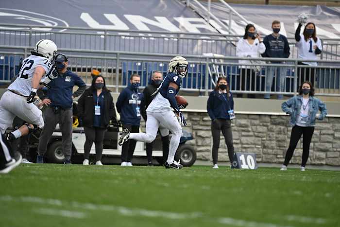 Freshman cornerback Kalen King (4) returns an interception