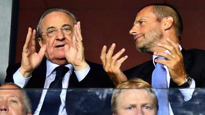 Real Madrid president Florentino Perez and UEFA president Aleksander Ceferin