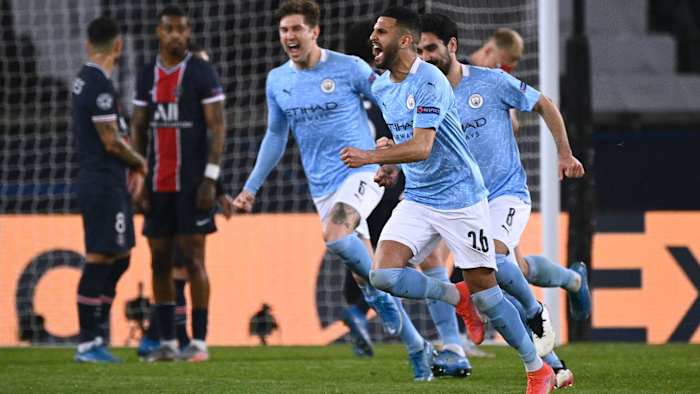 Riyad Mahrez scores for Man City vs. PSG