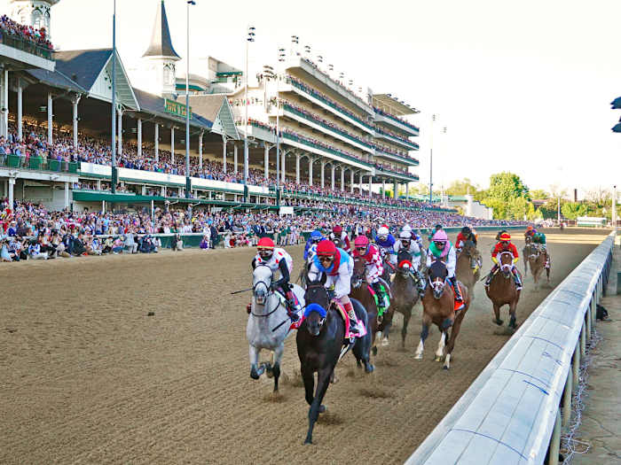 Medina Spirit pulls away in the homestretch of the 2021 Kentucky Derby.