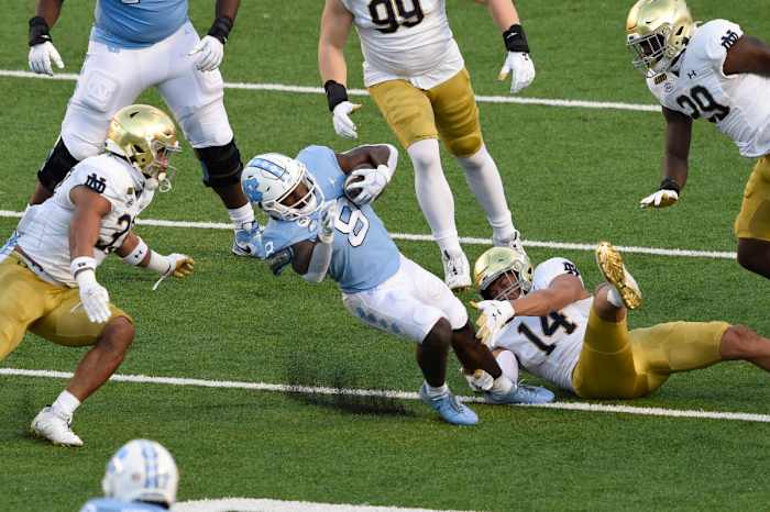 Michael Carter from North Carolina has proven to be a potential three-down back with his receiving ability.