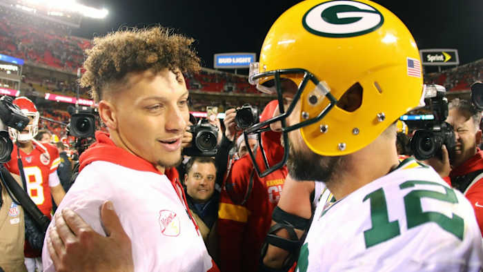 Patrick Mahomes missed the 2019 matchup; will Aaron Rodgers be with the Packers for their 2021 game? (USA Today Sports Images)