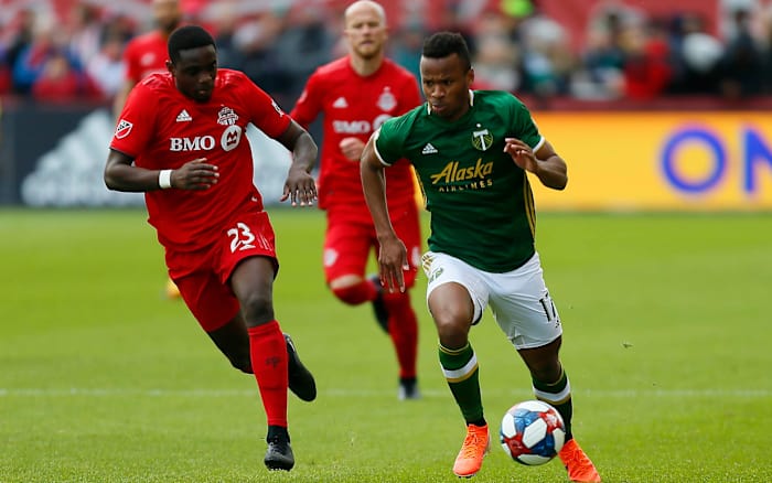 Toronto FC's Chris Mavinga and Portland Timbers' Jeremy Ebobisse