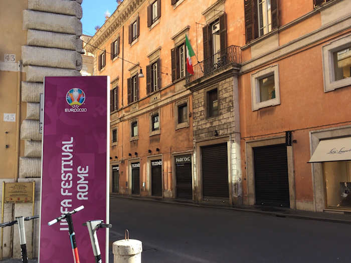 An empty Rome street during Euro 2020.