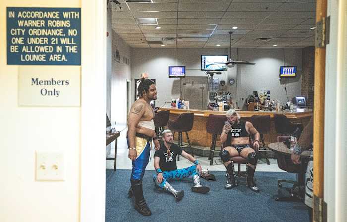 Luke Stone (left) in VFW Post 6605's "backstage" area.