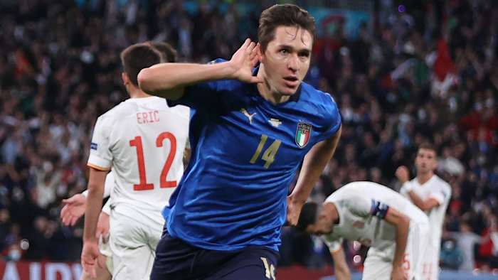 Federico Chiesa scores for Italy vs. Spain at Euro 2020