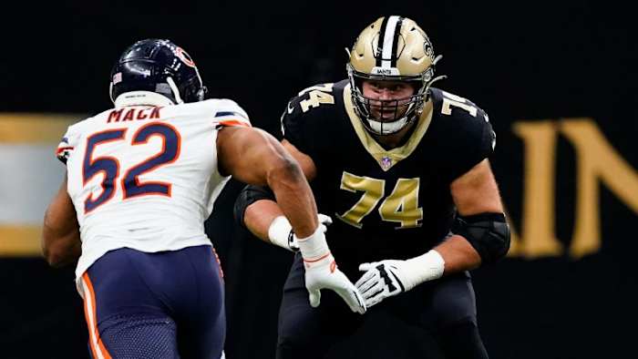 New Orleans Saints offensive lineman James Hurst (74). Credit: neworleanssaints.com