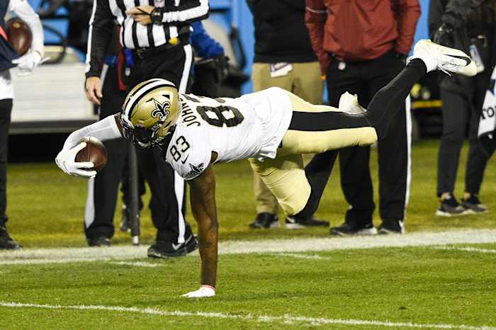 New Orleans Saints receiver Juwan Johnson (83). Mandatory Credit: Bob Donnan-USA TODAY Sports