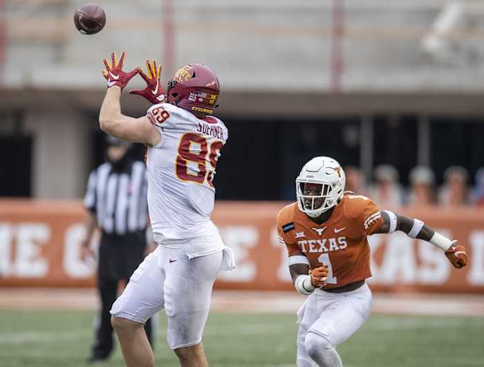 Iowa State tight end Dylan Soehner (89) pulls the ball in for the first down against the Texas Longhorns. Mandatory Credit: Ricardo B. Brazziell-USA TODAY NETWORK