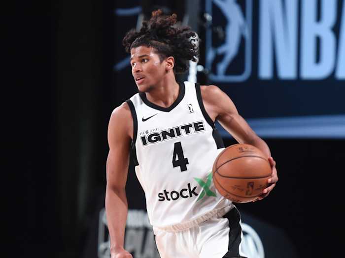 Jalen Green #4 of Team Ignite handles the ball during the game against the Raptors 905 during the NBA G League Playoffs on March 8, 2021 at AdventHealth Arena in Orlando, Florida.