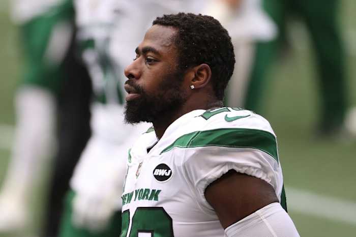 Jets safety Marcus Maye looks on from sideline