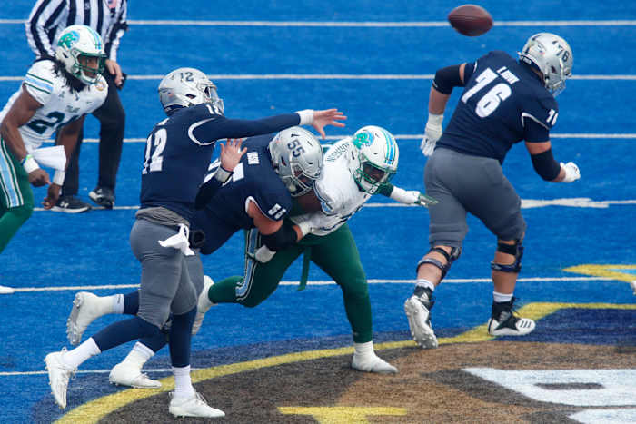 Carson Strong's arm strength and ball placement make him a candidate for the number one pick. 