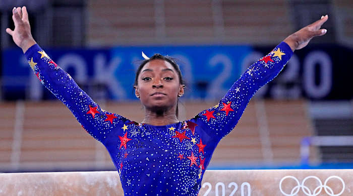 Simone Biles in balance beam qualifying.