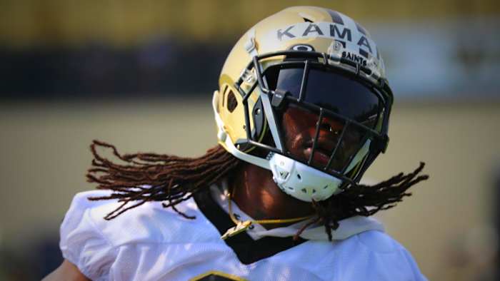 Saints Running Back Alvin Kamara at Saints Training Camp