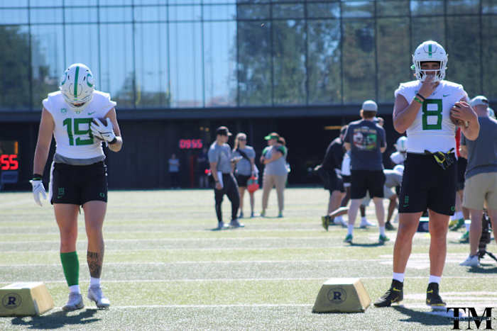 Ferguson and Matavao at fall camp practice on August 7, 2021.