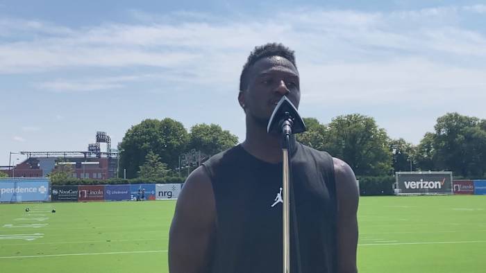 Jordan Howard answers questions following Saturday, Aug. 14, 2021 practice