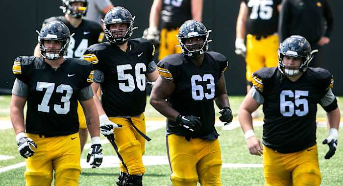 Iowa's offensive line during fall camp