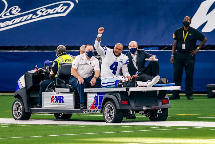 Dak Prescott cries as he's carted off the field with a season-ending ankle injury in 2020