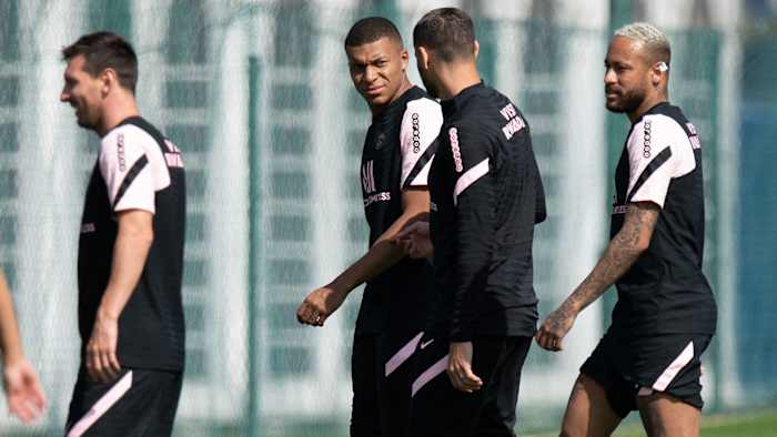 Lionel Messi, Kylian Mbappe and Neymar at PSG training