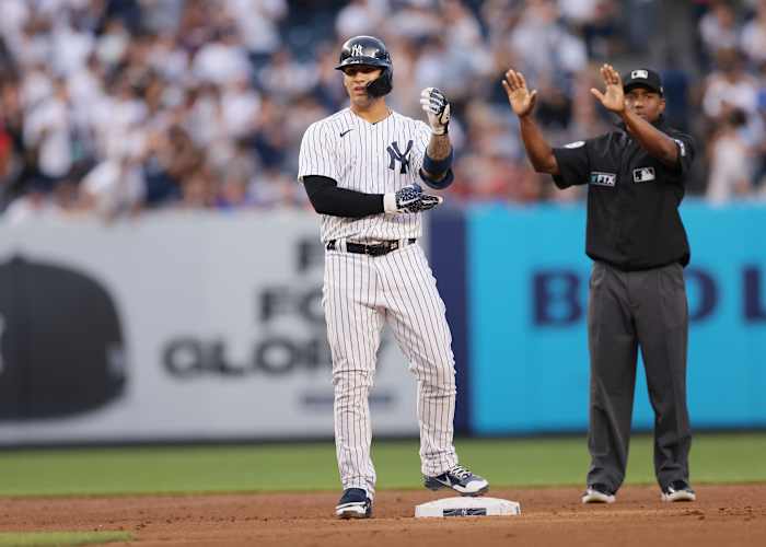 Yankees SS Gleyber Torres standing on second base