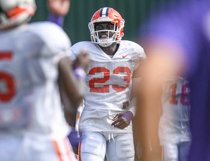 Clemson cornerback Andrew Booth Jr. is seen during practice on Thursday. Clemson Football Practice August 12.