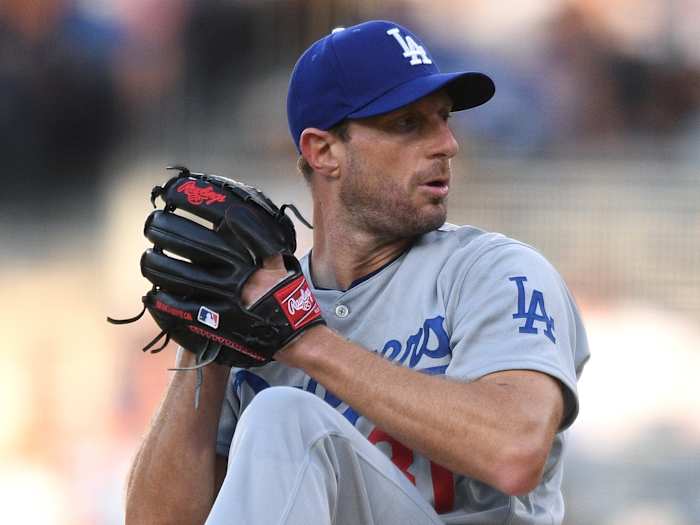 Los Angeles Dodgers starting pitcher Max Scherzer (31) throws a pitch against the San Diego Padres during the first inning at Petco Park.