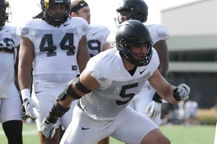 Purdue defensive end George Karlaftis (5) during practice, Tuesday, Aug. 10, 2021 at Bimel Practice Complex in West Lafayette. Purdue Football Camp