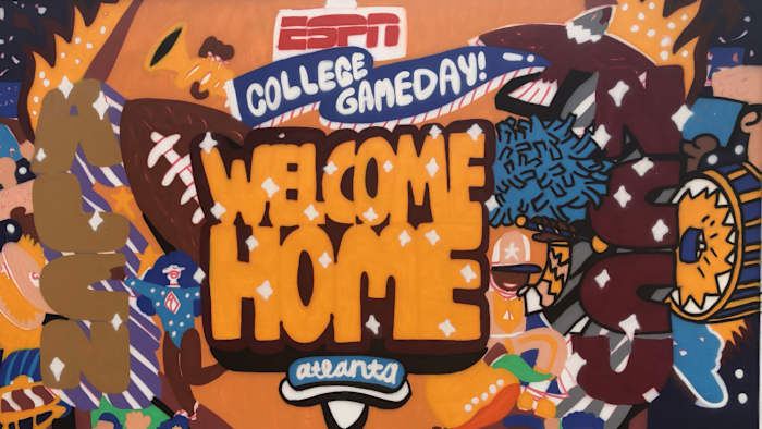 George F. Baker, a local artist and Georgia State alum, painted the "Welcome Home" mural to celebrate the culture of HBCUs ahead of the 2021 MEAC/SWAC Challenge on Aug. 28, 2021 in Atlanta.