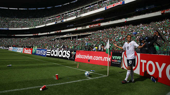 Landon Donovan is pelted by fans at a World Cup qualifier in Mexico