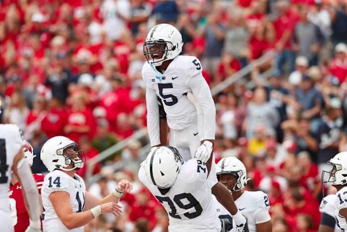 Penn State's Jahan Dotson celebrates a touchdown (Jeff Hanisch/USA Today Sports)