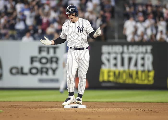 Yankees OF Clint Frazier celebrates double