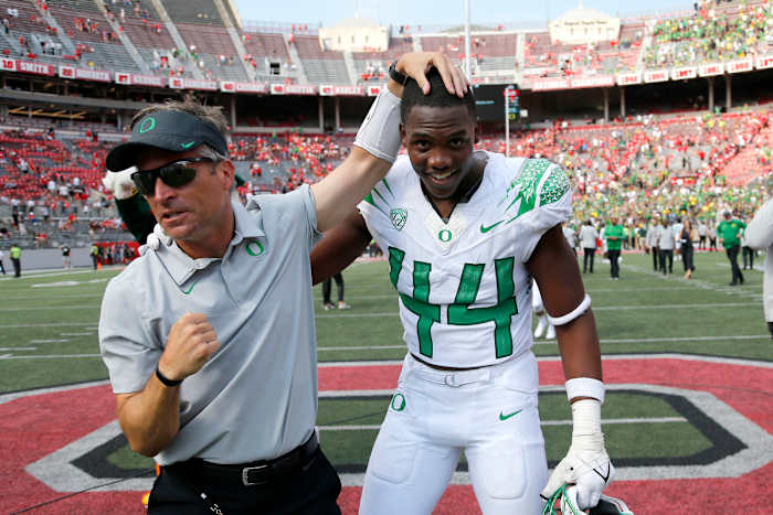 Bradyn Swinson celebrates the win over Ohio State.