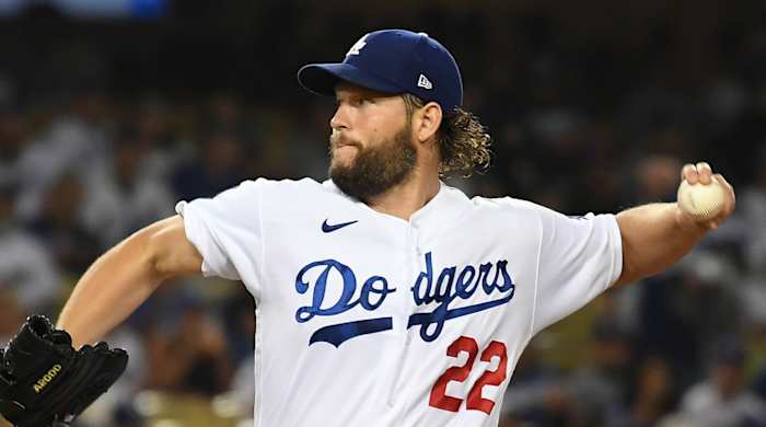 Los Angeles Dodgers starting pitcher Clayton Kershaw (22) pitches against the Arizona Diamondbacks in the first inning at Dodger Stadium.