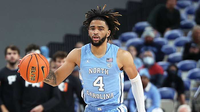UNC's RJ Davis dribbles