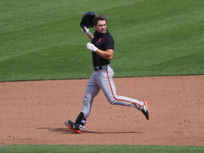 SF Giants catcher Patrick Bailey runs the bases at the alternate site. (2020)