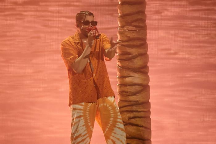 Bad Bunny performs during a concert.