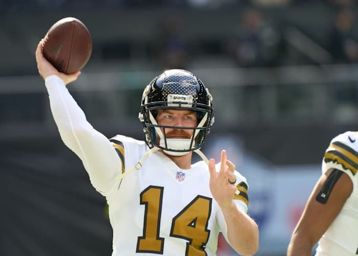 New Orleans Saints quarterback Andy Dalton (14). Mandatory Credit: Peter van den Berg-USA TODAY Sports