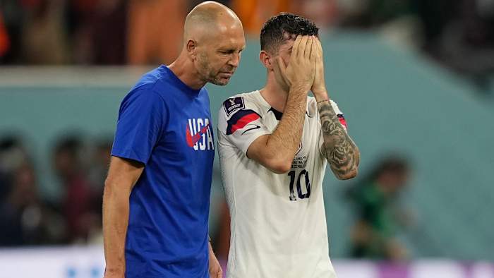 Gregg Berhalter and Christian Pulisic after the USMNT’s loss to the Netherlands