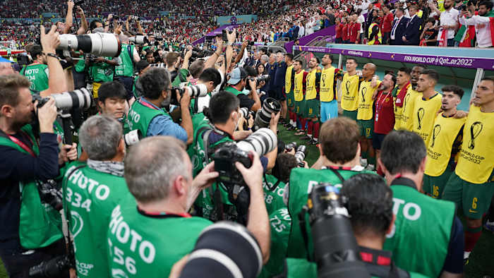 Portugal’s bench during the national anthem
