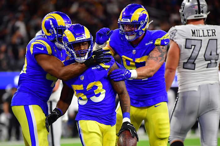 Los Angeles Rams linebacker Ernest Jones (53).