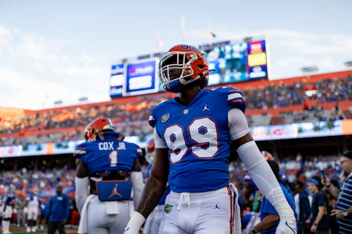 Florida Gators linebacker Lloyd Summerall III (99) looks on before the game against the South Florida Bulls at Steve Spurrier Field at Ben Hill Griffin Stadium in Gainesville, FL on Saturday, September 17, 2022. [Matt Pendleton/Gainesville Sun] Ncaa Football Florida Gators Vs South Florida Bulls