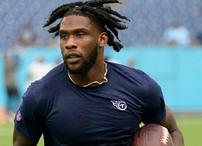Tennessee Titans wide receiver Racey McMath (13) warms up before the start of their preseason game against the Buccaneers at Nissan Stadium Saturday, Aug. 20, 2022, in Nashville, Tenn.