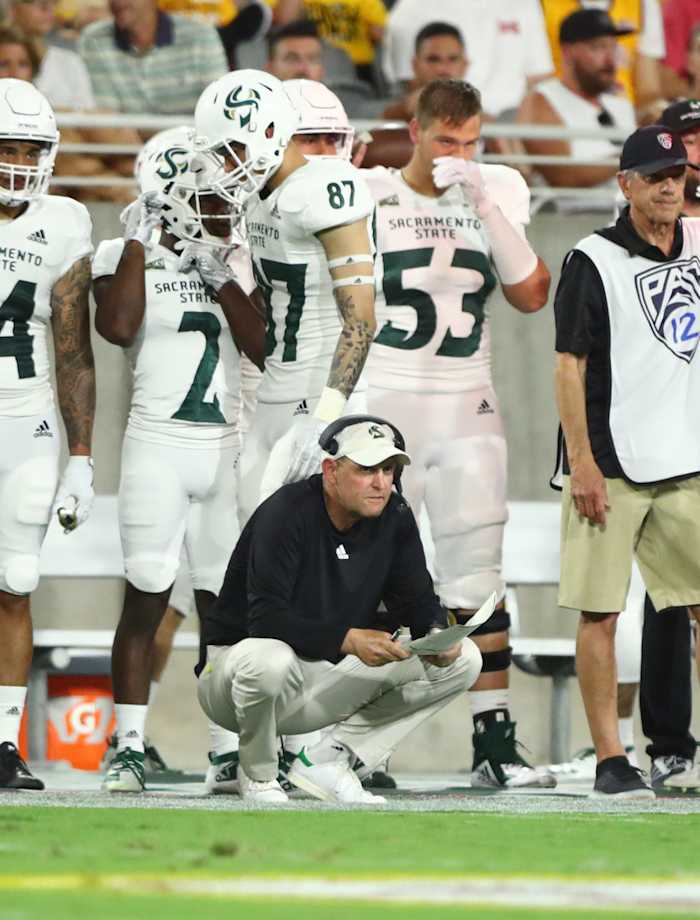 Sep 6, 2019; Tempe, AZ, USA; Sacramento State Hornets head coach Troy Taylor against the Arizona State Sun Devils at Sun Devil Stadium.